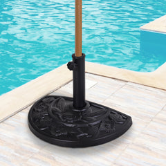 Outsunny 9kg Resin Parasol Base, Half Round Umbrella Stand with Floral Design for Garden, Outdoor, Suitable Umbrella Rod: â3.8cm, â4.8cm, Black