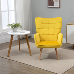 HOMCOM Modern Accent Chair, Upholstered Tufted Wingback Armchair with Seat Padding, Leisure Lounge Bedroom Chair with Wood Legs, Yellow