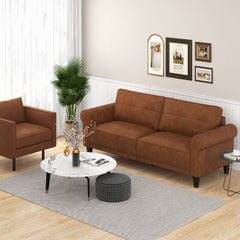 206 cm PU Leather Sofa Couch with 2 Detachable Back Pillows-Brown