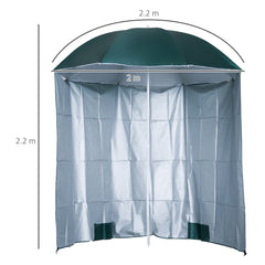 Outsunny 88" Arc 2.2M Fishing Umbrella Beach Parasol with Sides Brolly Shelter Canopy Shade with FREE Carry Bag Green