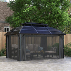 Outsunny 4 x 3m Aluminium Frame Hard Gazebo, with Accessories - Black