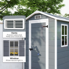 Outsunny 4 x 6ft Garden Shed, Plastic Shed with Floor, Window, Lockable Door and Vents, Resin Tool Shed for Outdoor Patio Storage, Zero Maintenance, Grey