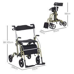 HOMCOM Rollator Walker Wheelchair, with Brakes and Bag - Yellow/Green