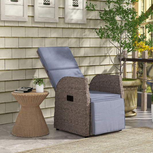 Outsunny 148√Ç¬∞ Reclining Rattan Garden Armchair, with Footrest - Brown/Grey