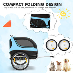 Folding Pet Bike Trailer with 3 Zippered Doors and 8 Reflectors-Blue