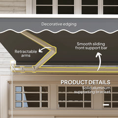 Outsunny 3 x 2.5m Garden Patio Manual Awning, Retractable Canopy Sun Shade Shelter with Fittings and Crank Handle, Dark Grey