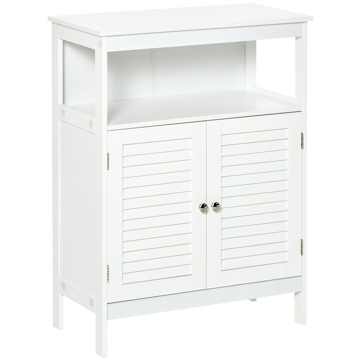 kleankin Bathroom Storage Unit Cabinet with Open Storage Shelf, Freestanding Floor Cabinet Organizer with 2 Doors for Living Room Kitchen Entryway, White