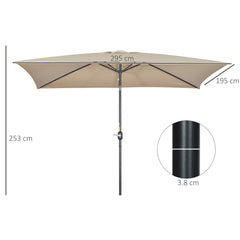 Outsunny 3x2m Garden Parasol Umbrella with Tilt and Crank, Outdoor Sun Shade Canopy with Aluminium Frame and Steel Ribs, Rectangular, Khaki