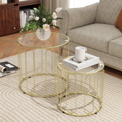 HOMCOM Elliptical Cut-Out Nesting Tables - Gold-Tone