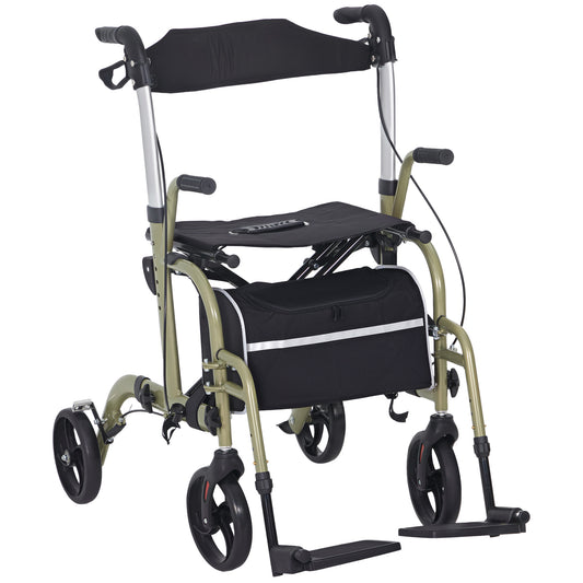 كرسي متحرك من HOMCOM Rollator Walker، مع فرامل وحقيبة - أصفر/أخضر