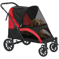 PawHut Easy Folding Pet Stroller for Large Dogs with 4 Big Wheels, Shock Absorb Frame, Safety Leashes, Brakes, Black