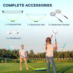 SPORTNOW Portable Badminton Net Set w/ Volleyball Net, Rackets, Shuttlecocks