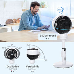 HOMCOM 9'' Air Circulator Fan 3 Speed 3 Mode, 70√Ç¬∞ Oscillation 90√Ç¬∞ Vertical Tilt, Height Adjustable, Remote Controller, for Living Room, Bedroom, Office, Black and White