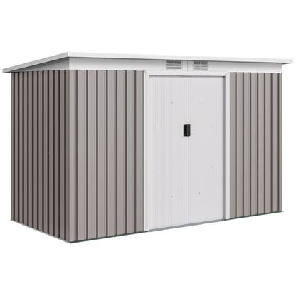 Outsunny Corrugated Garden Metal Storage Shed Outdoor Equipment Tool Box with Kit Ventilation Doors 9x 4FT Light Grey