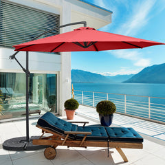 10 FT Patio Offset Umbrella with Cross Base and Crank for Garden Poolside and Yard-Red