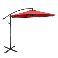 10 FT Patio Offset Umbrella with Cross Base and Crank for Garden Poolside and Yard-Red