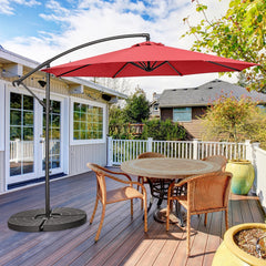 10 FT Patio Offset Umbrella with Cross Base and Crank for Garden Poolside and Yard-Red