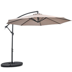 10 FT Patio Offset Umbrella with Cross Base and Crank for Garden Poolside and Yard-Coffee