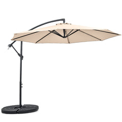 10 FT Patio Offset Umbrella with Cross Base and Crank for Garden Poolside and Yard-Beige