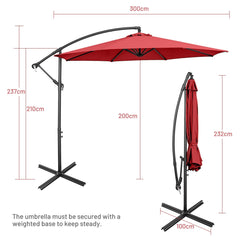 10 FT Patio Offset Umbrella with Cross Base and Crank for Garden Poolside and Yard-Red