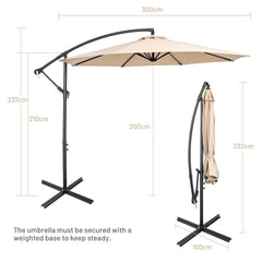 10 FT Patio Offset Umbrella with Cross Base and Crank for Garden Poolside and Yard-Beige