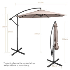 10 FT Patio Offset Umbrella with Cross Base and Crank for Garden Poolside and Yard-Coffee