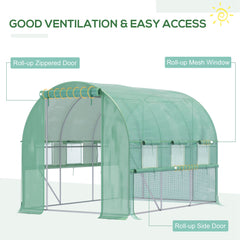 Outsunny Walk-in Polytunnel Greenhouse Green House with Roll-up Sidewalls, UV-resistant PE Cover, 3 x 2 x 2m, Green