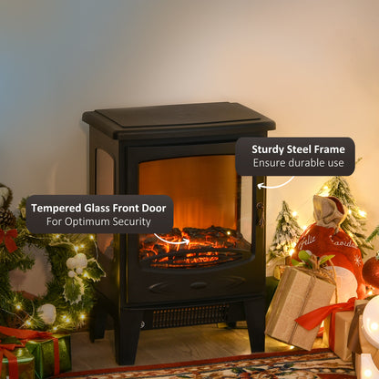HOMCOM 900W/1800W Freestanding Electric Fireplace Room Heater w/ Adjustable Artificial Flame Tempered Glass Safe Home Warmth Retro Faux Fire