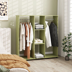 HOMCOM Open Wardrobe Double Mobile Storage Shelves Organizer W/6 Wheels-Green