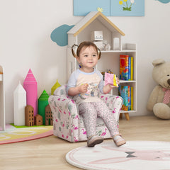 AIYAPLAY Kids Armchair with Flamingo Design, Wooden Frame, for Bedroom, Playroom, Kids Room - Pink