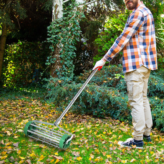 Outsunny Garden Rolling Lawn Aerator Heavy Duty Steel Grass Roller w/ Adjustable Handle