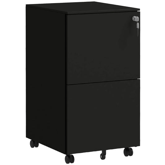 Vinsetto 2-Drawer Vertical Filing Cabinet with Lock and 5 Wheels, Steel Mobile File Cabinet, for A4, Legal and Letter Size, Pre-Assembled Body, Black