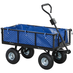 Outsunny 114L Steel Frame Garden Cart Trolley - Blue