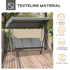 Outsunny 3 Seater Swing Chair, Garden Swing Bench with Canopy, Breathable Mesh Seat and Heavy Duty Steel Frame for Patio, Yard, Grey