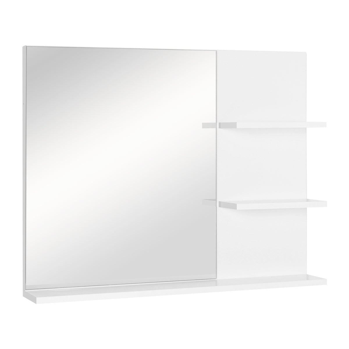 kleankin Modern Bathroom Mirror, Wall-mounted Vanity Mirror with 3 Tiers Storage Shelves for Make Up, White