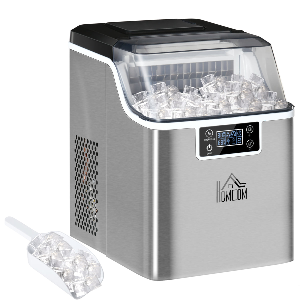 HOMCOM 3.2L Compact Ice Machine, with LCD Screen and Accessories - Silver-Tone