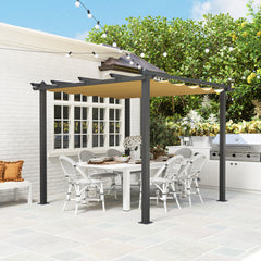 Outsunny 3 x 3m Aluminium Pergola, with Retractable Roof - Khaki