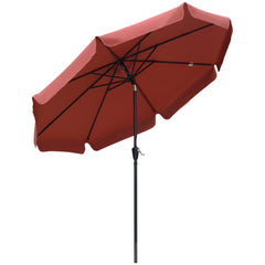 Outsunny 2.7m Patio Parasol Garden Umbrellas Outdoor Sun Shade Table Umbrella with Tilt, Crank, 8 Ribs, Ruffles, Wine Red