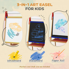 AIYAPLAY 3-in-1 Wooden Kids Easel with Paper Roll, Whiteboard, Chalkboard, Painting Accessories