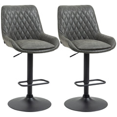 HOMCOM Retro Bar Stools Set of 2, Adjustable Kitchen Stool, Upholstered Bar Chairs with Back, Swivel Seat, Dark Grey