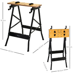 DURHAND 4-in-1 Work Bench, Saw Horse Folding Clamp Table w/ 4 Adjustable Clamping Pegs for DIY Home Garage, Black