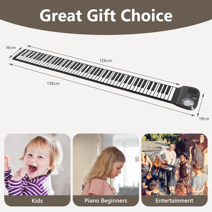 Portable 88-Key Roll Up Electronic Piano for Kids and Beginners-Black