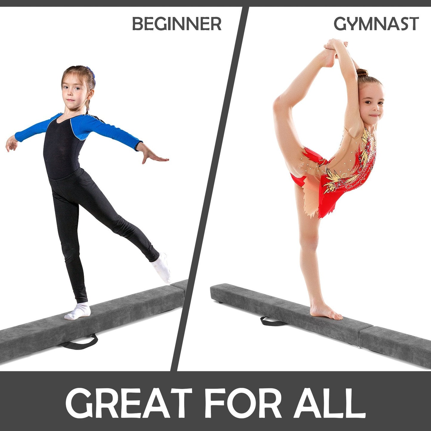 Portable Folding Gymnastic Beam with Carrying Handles-Grey