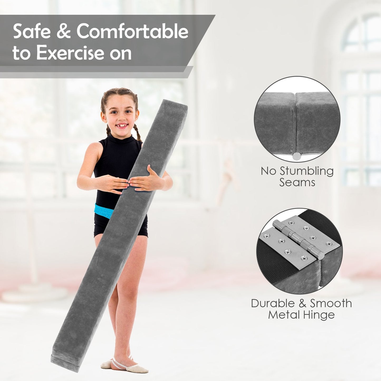 Portable Folding Gymnastic Beam with Carrying Handles-Grey