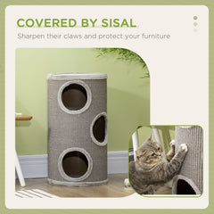 PawHut Cat Climbing Frame, Covered with Sisal, Cosy Platform - Light Grey