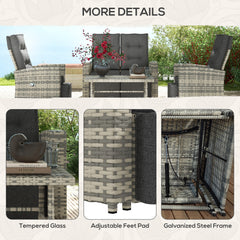 Outsunny 4 Piece Rattan Garden Furniture Set Outdoor Sofa Sectional Set with Glass Top Table for Poolside, Light Grey