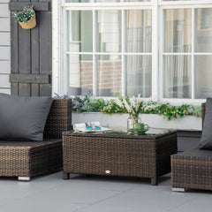 Outsunny PE Rattan Garden Coffee Table with Glass Table Top - Brown