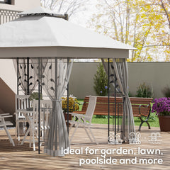 Outsunny 3(m) x 3(m) Double Roof Outdoor Garden Gazebo Canopy Shelter with Netting, Solid Steel Frame, Light Grey