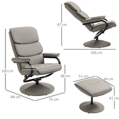 HOMCOM Recliner Chair with Ottoman 360√Ç¬∞ Swivel Faux Leather High Back Armchair w/ Footrest Stool for Home Office