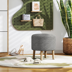 HOMCOM Round Linen-Look Storage Ottoman - Light Grey